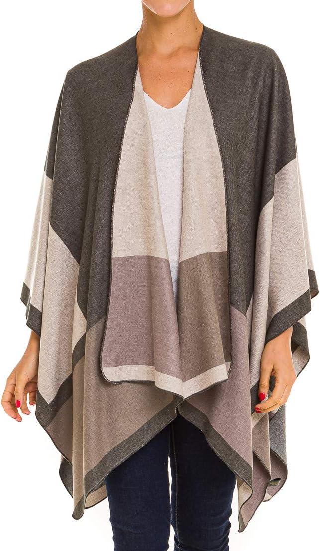 imageWomens Shawl Wrap Poncho Ruana Cape Cardigan Sweater Open Front for Fall WinterGeometric Design  Green and Beige