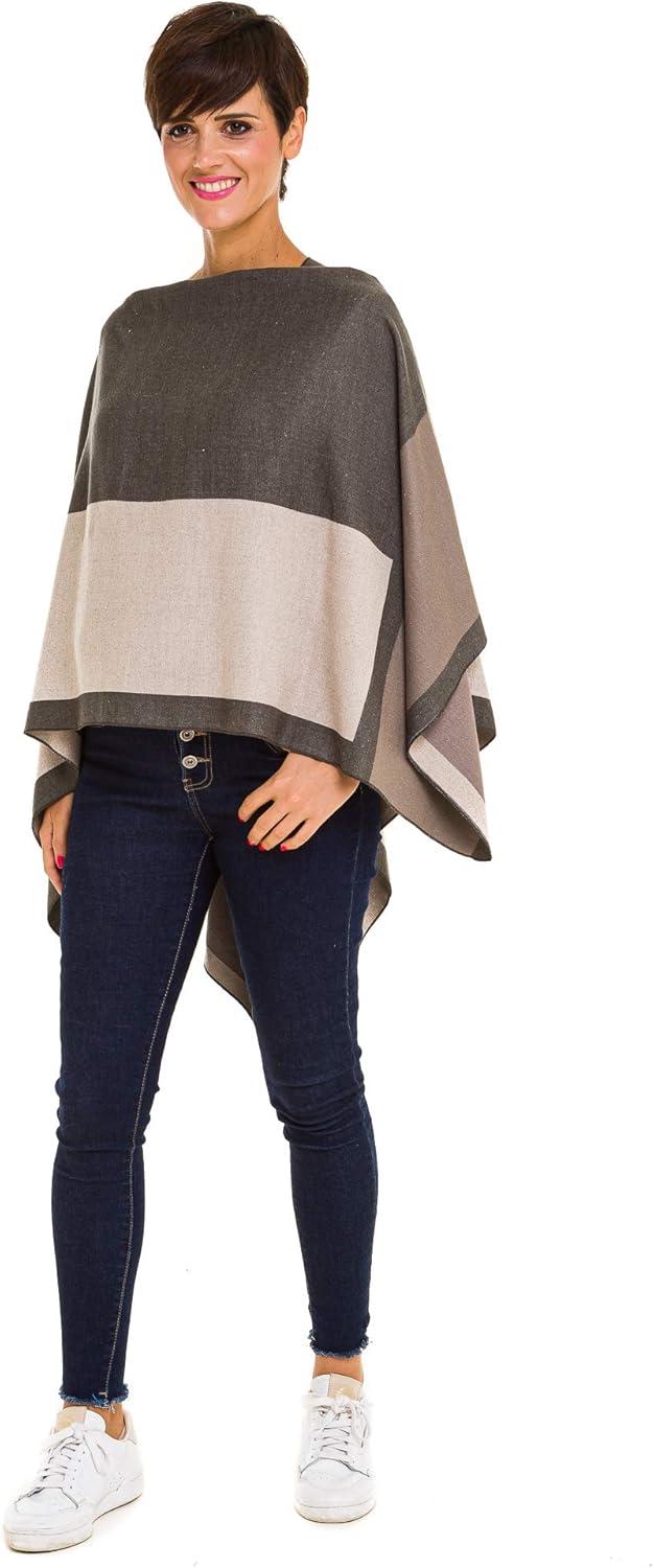 imageWomens Shawl Wrap Poncho Ruana Cape Cardigan Sweater Open Front for Fall WinterGeometric Design  Green and Beige