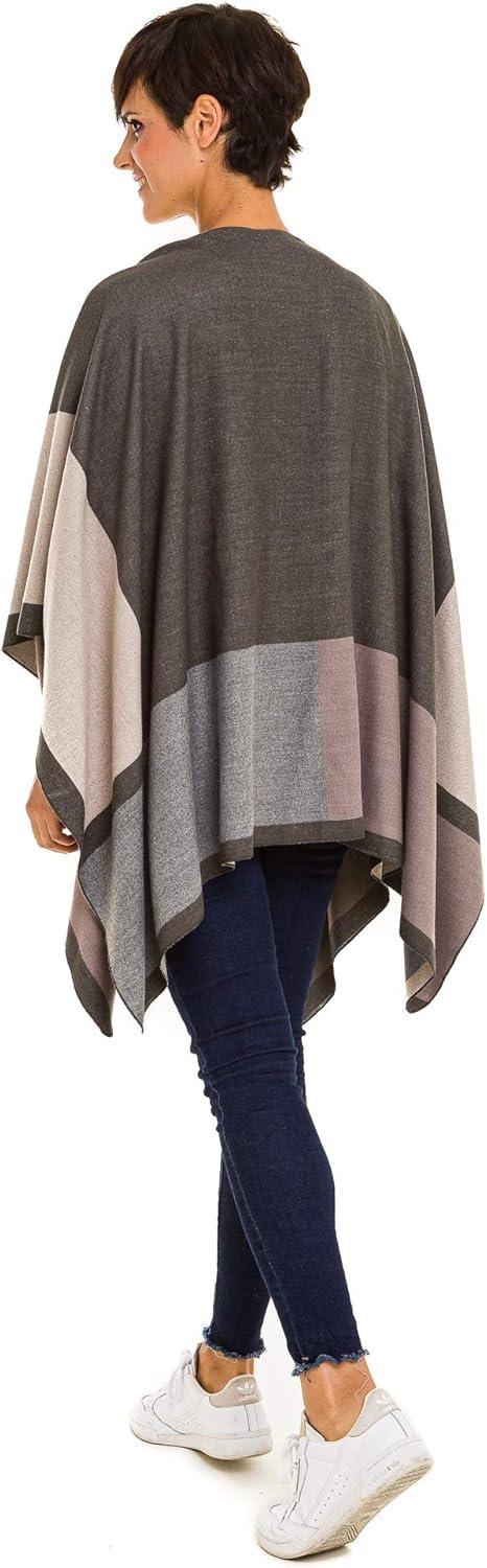 imageWomens Shawl Wrap Poncho Ruana Cape Cardigan Sweater Open Front for Fall WinterGeometric Design  Green and Beige