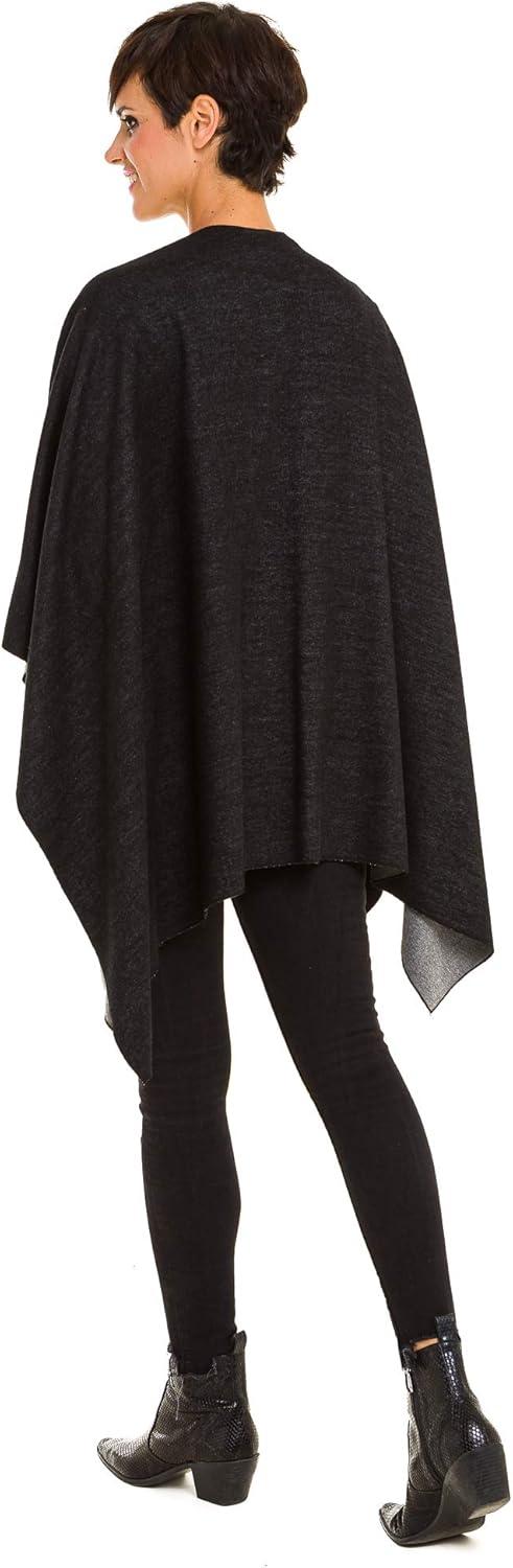 imageWomens Shawl Wrap Poncho Ruana Cape Cardigan Sweater Open Front for Fall WinterSolid Design  Black and Gray