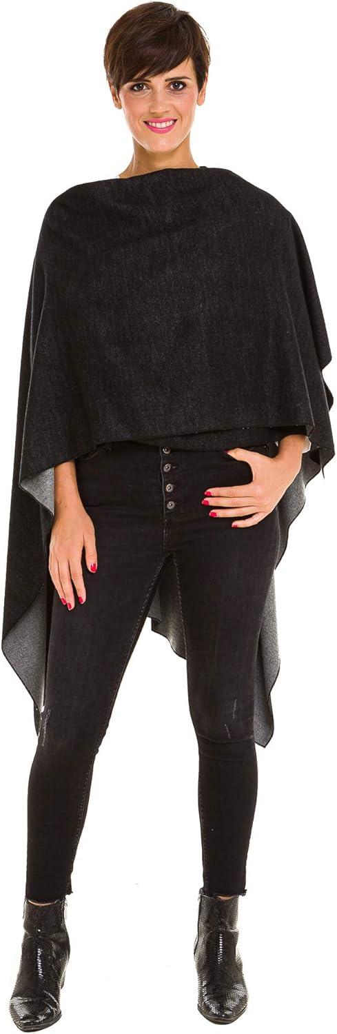 imageWomens Shawl Wrap Poncho Ruana Cape Cardigan Sweater Open Front for Fall WinterSolid Design  Black and Gray