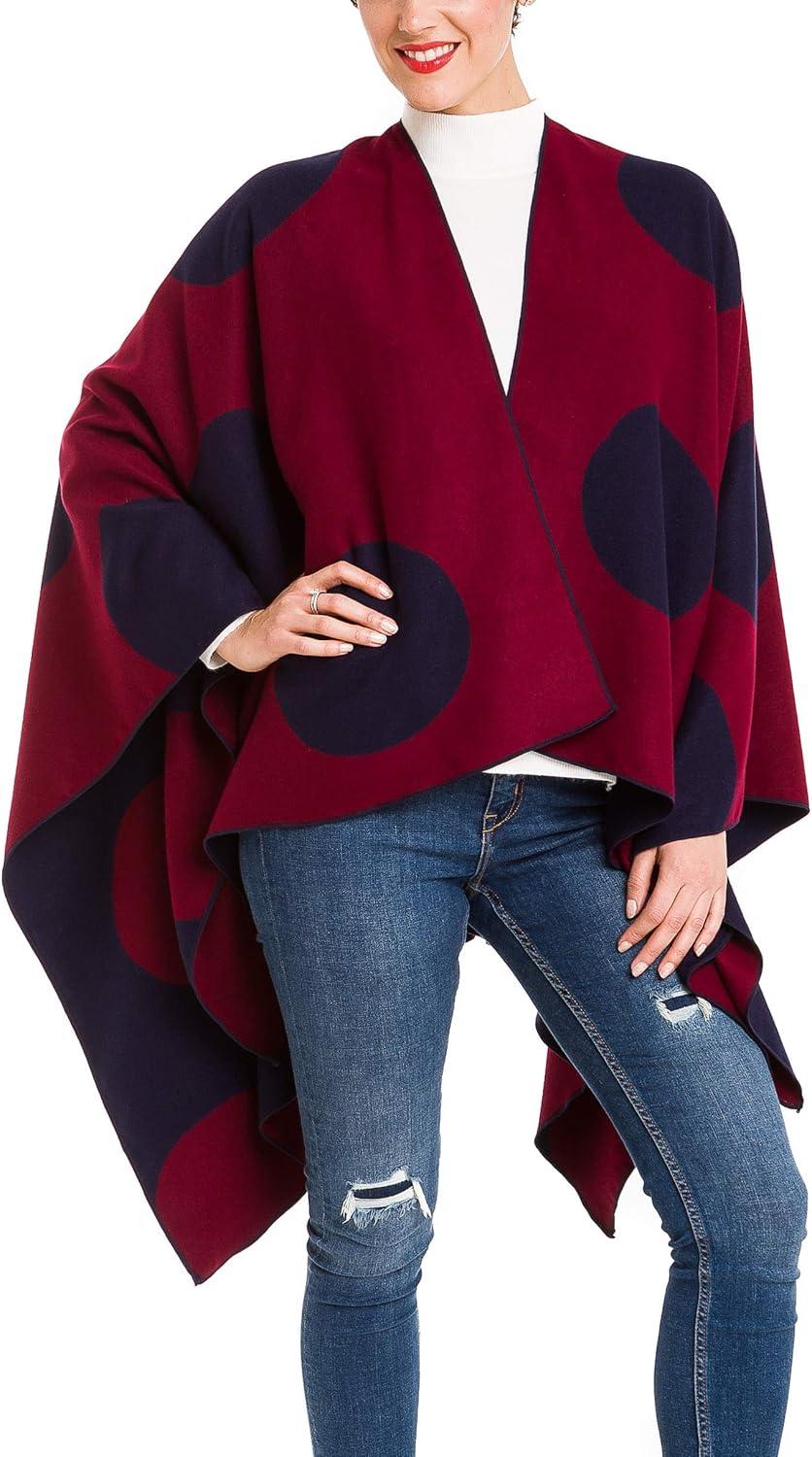 imageWomens Shawl Wrap Poncho Ruana Cape Cardigan Sweater Open Front for Fall WinterSpanish Design  3 Polka Dots Red Navy