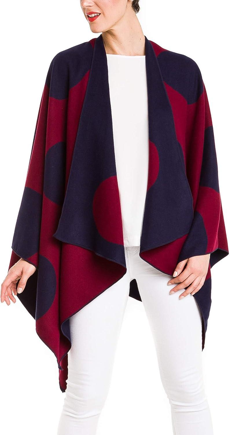 imageWomens Shawl Wrap Poncho Ruana Cape Cardigan Sweater Open Front for Fall WinterSpanish Design  3 Polka Dots Red Navy