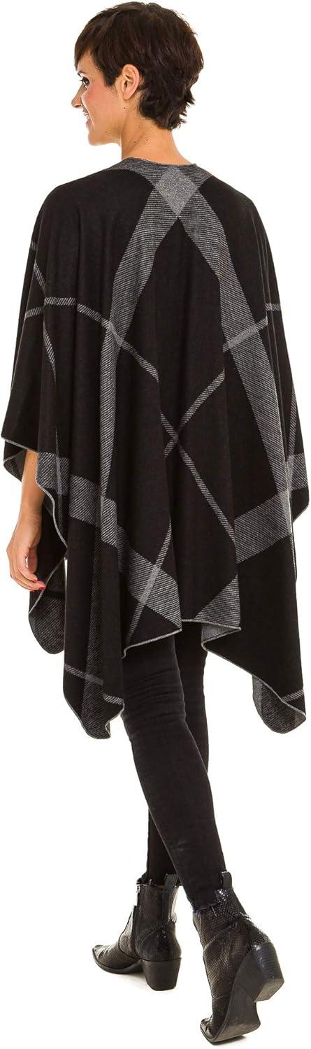 imageWomens Shawl Wrap Poncho Ruana Cape Cardigan Sweater Open Front for Fall WinterStripe Design  Black and Gray