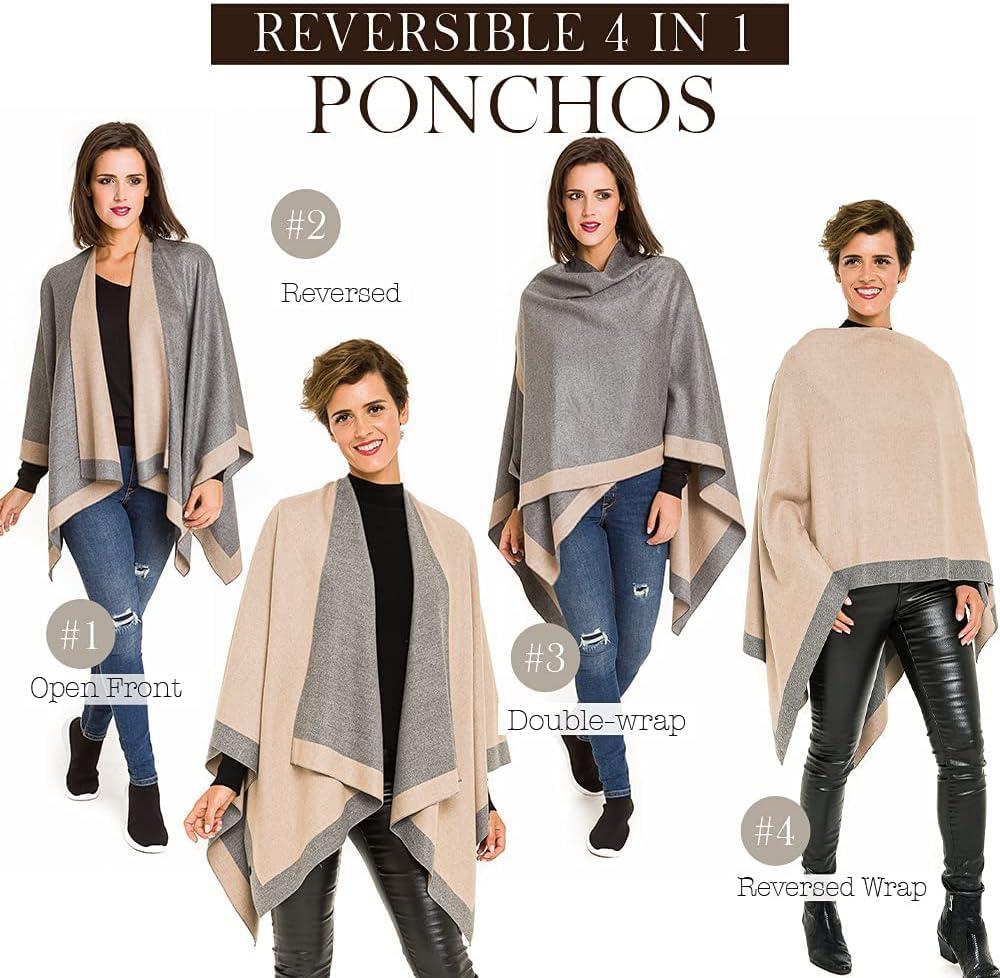imageWomens Shawl Wrap Poncho Ruana Cape Cardigan Sweater Open Front for Travel Flight CruisesBorder Design  Beige Light Gray