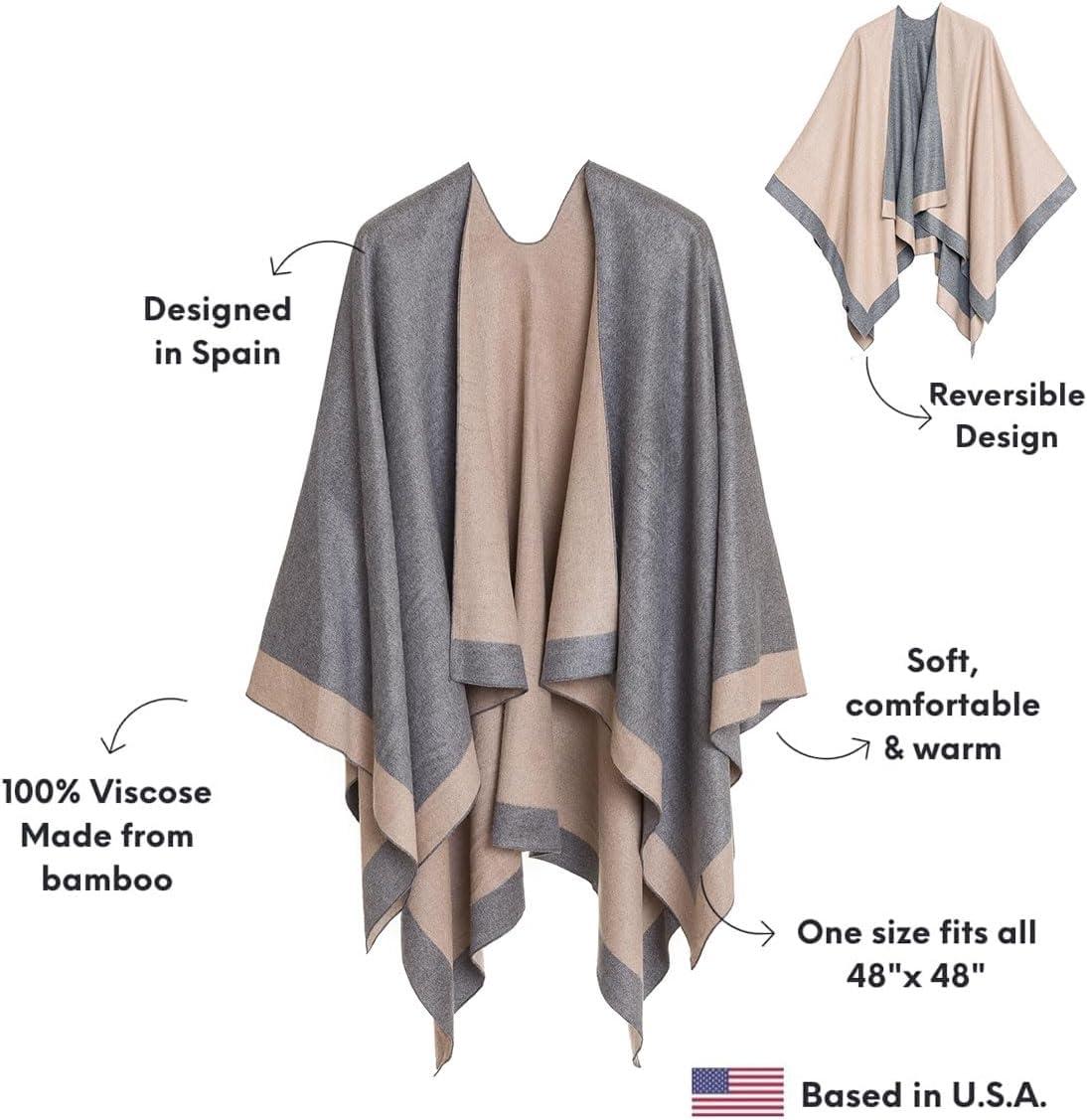 imageWomens Shawl Wrap Poncho Ruana Cape Cardigan Sweater Open Front for Travel Flight CruisesBorder Design  Beige Light Gray