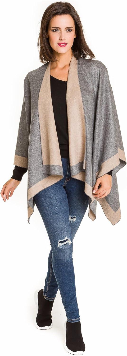 imageWomens Shawl Wrap Poncho Ruana Cape Cardigan Sweater Open Front for Travel Flight CruisesBorder Design  Beige Light Gray