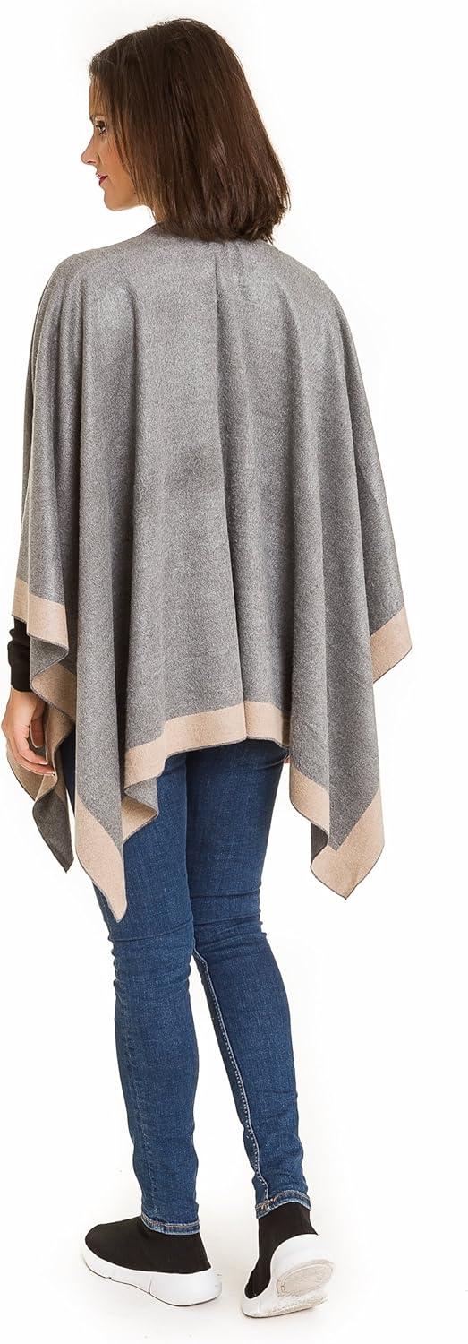 imageWomens Shawl Wrap Poncho Ruana Cape Cardigan Sweater Open Front for Travel Flight CruisesBorder Design  Beige Light Gray
