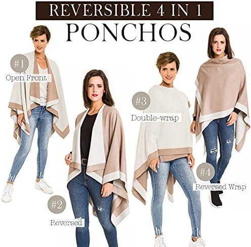 imageWomens Shawl Wrap Poncho Ruana Cape Cardigan Sweater Open Front for Travel Flight CruisesBorder Design Beige White