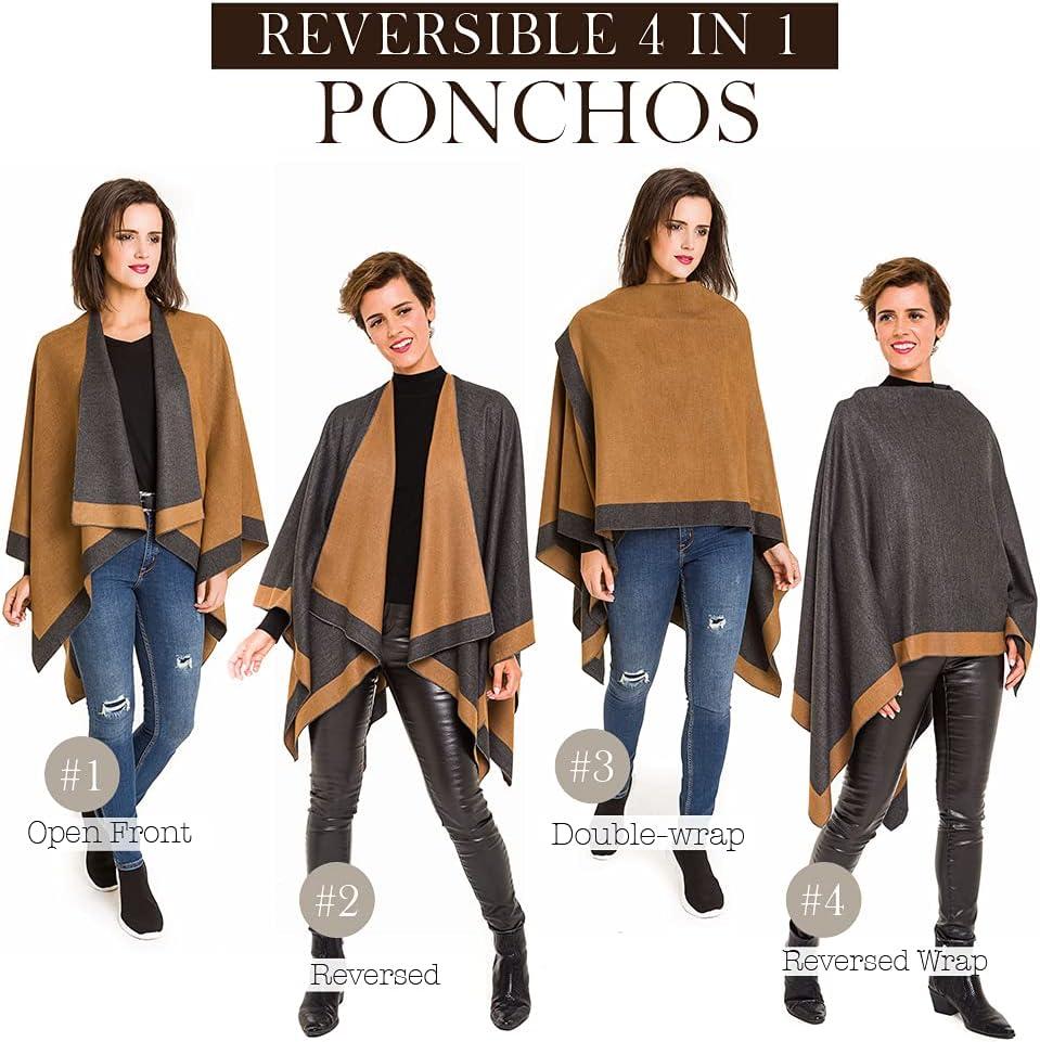 imageWomens Shawl Wrap Poncho Ruana Cape Cardigan Sweater Open Front for Travel Flight CruisesBorder Design  Dark Gray Spice