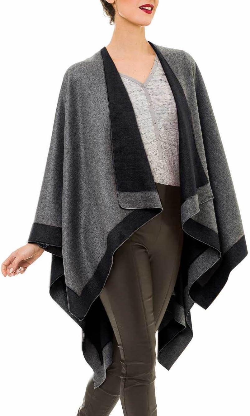 imageWomens Shawl Wrap Poncho Ruana Cape Cardigan Sweater Open Front for Travel Flight CruisesBorder Design Gray Black