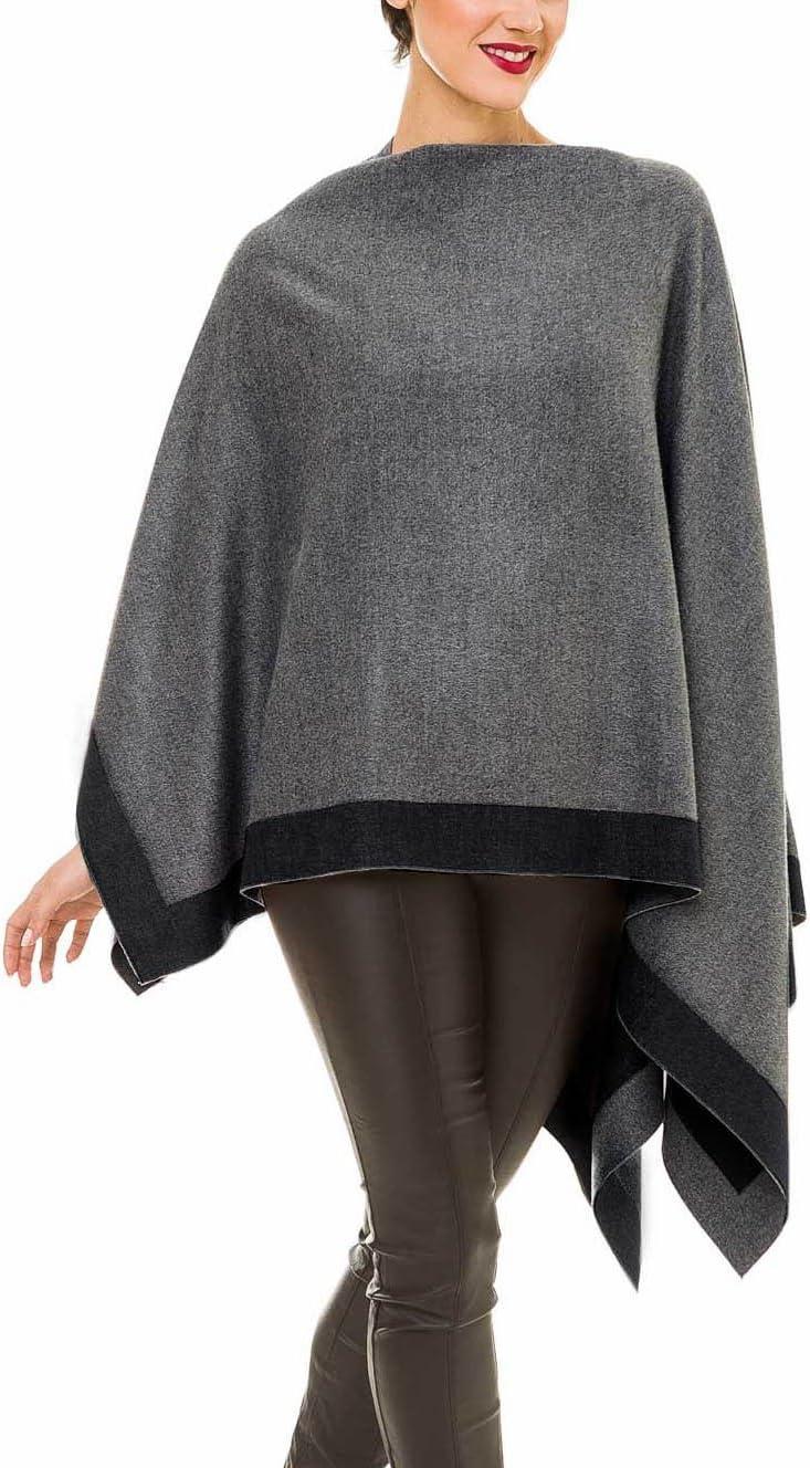 imageWomens Shawl Wrap Poncho Ruana Cape Cardigan Sweater Open Front for Travel Flight CruisesBorder Design Gray Black