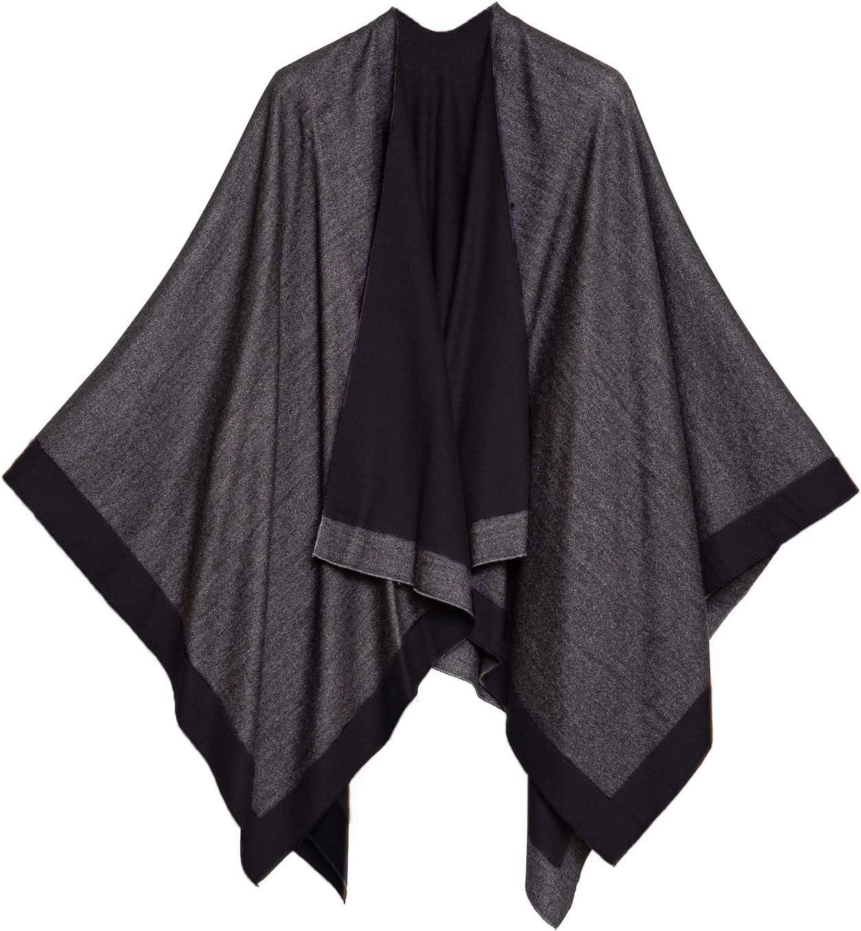 imageWomens Shawl Wrap Poncho Ruana Cape Cardigan Sweater Open Front for Travel Flight CruisesBorder Design Gray Black