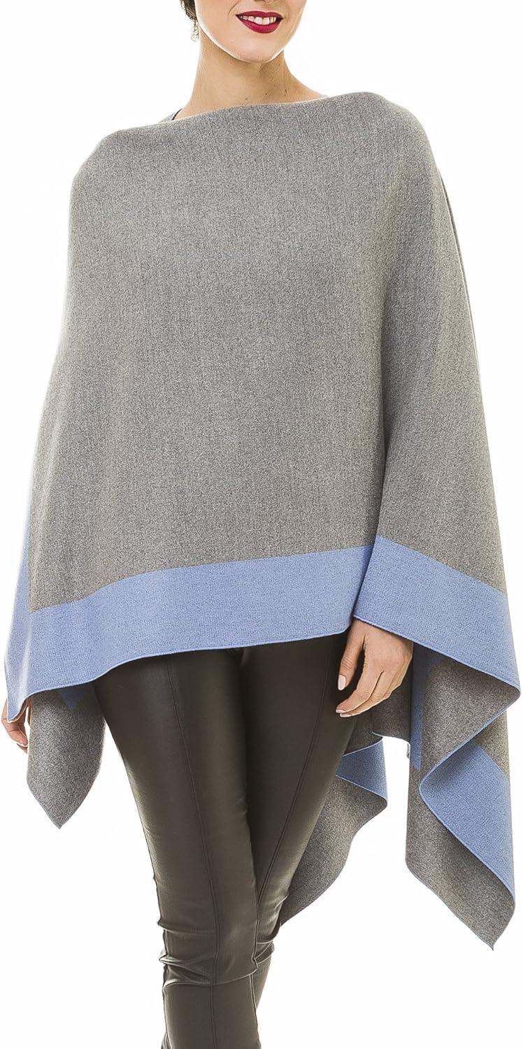imageWomens Shawl Wrap Poncho Ruana Cape Cardigan Sweater Open Front for Travel Flight CruisesBorder Design Gray Blue