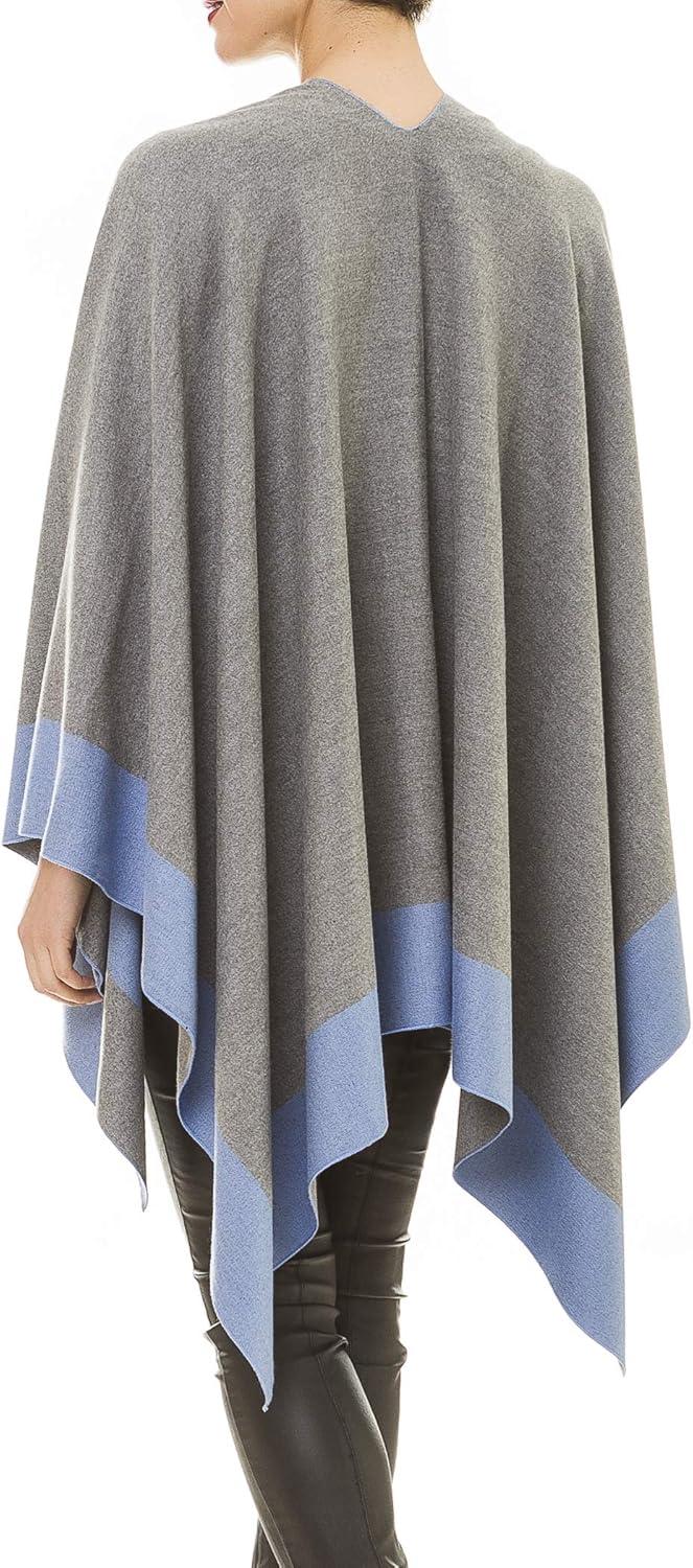 imageWomens Shawl Wrap Poncho Ruana Cape Cardigan Sweater Open Front for Travel Flight CruisesBorder Design Gray Blue