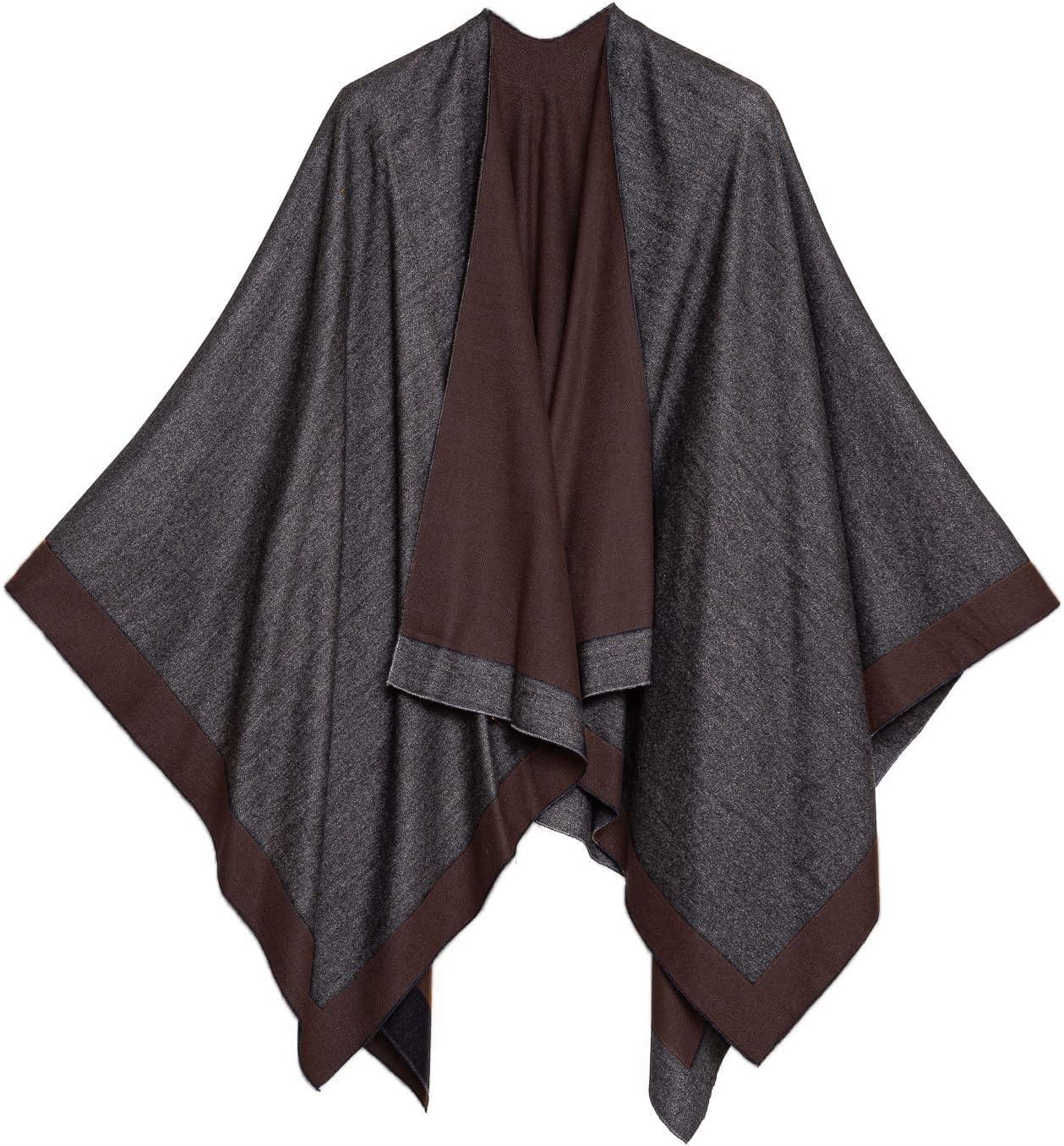 imageWomens Shawl Wrap Poncho Ruana Cape Cardigan Sweater Open Front for Travel Flight CruisesBorder Design  Gray Brown