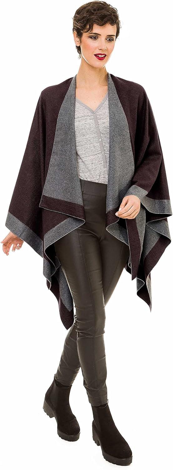 imageWomens Shawl Wrap Poncho Ruana Cape Cardigan Sweater Open Front for Travel Flight CruisesBorder Design  Gray Brown