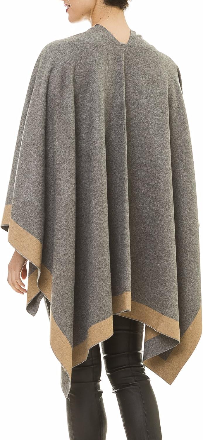 imageWomens Shawl Wrap Poncho Ruana Cape Cardigan Sweater Open Front for Travel Flight CruisesBorder Design  Gray Khaki