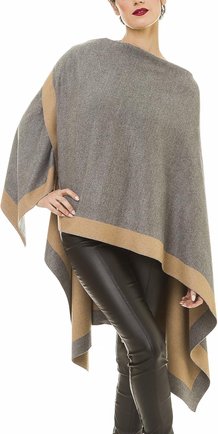 imageWomens Shawl Wrap Poncho Ruana Cape Cardigan Sweater Open Front for Travel Flight CruisesBorder Design  Gray Khaki