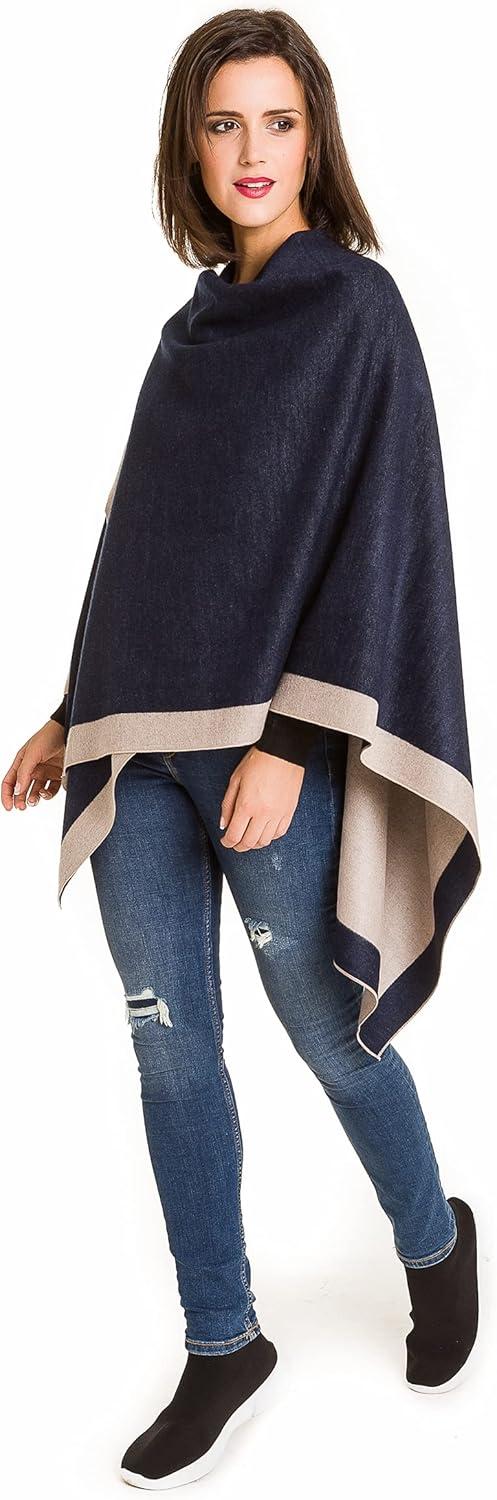 imageWomens Shawl Wrap Poncho Ruana Cape Cardigan Sweater Open Front for Travel Flight CruisesBorder Design  Gray Navy