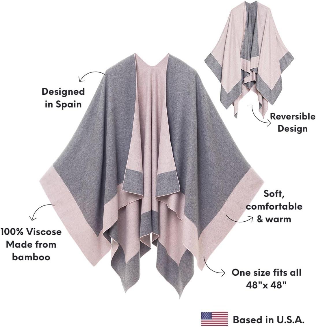 imageWomens Shawl Wrap Poncho Ruana Cape Cardigan Sweater Open Front for Travel Flight CruisesBorder Design  Gray Pink