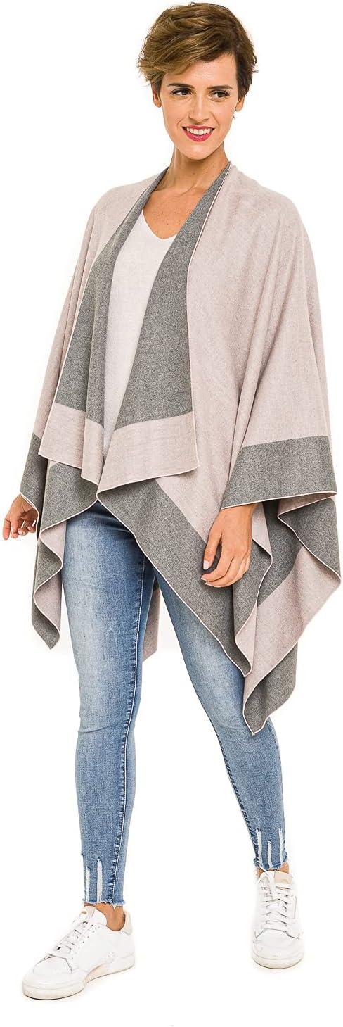 imageWomens Shawl Wrap Poncho Ruana Cape Cardigan Sweater Open Front for Travel Flight CruisesBorder Design  Gray Pink