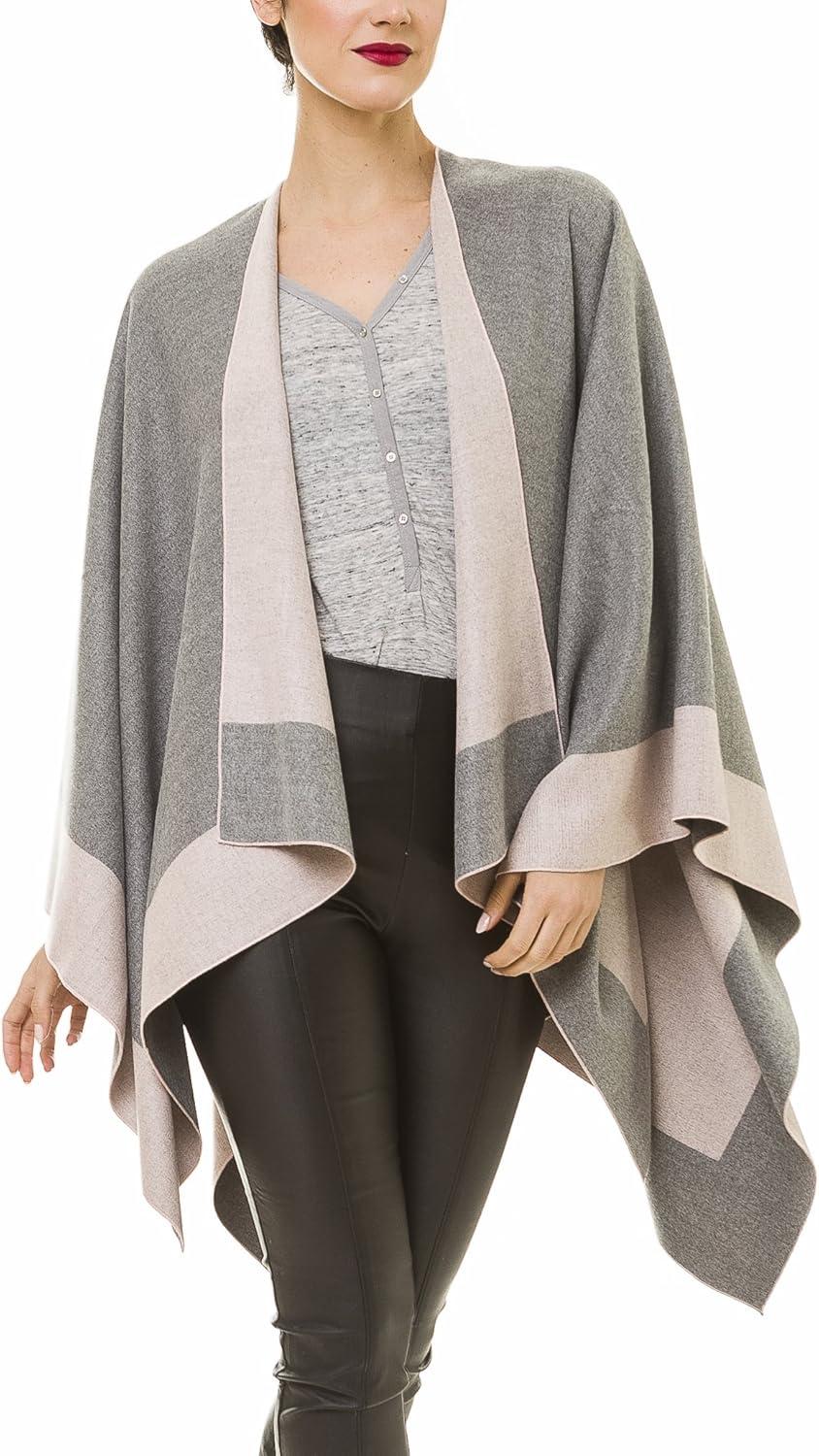 imageWomens Shawl Wrap Poncho Ruana Cape Cardigan Sweater Open Front for Travel Flight CruisesBorder Design  Gray Pink