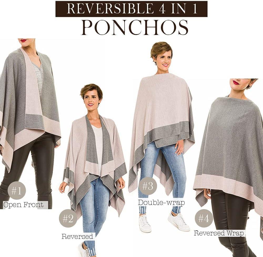 imageWomens Shawl Wrap Poncho Ruana Cape Cardigan Sweater Open Front for Travel Flight CruisesBorder Design  Gray Pink