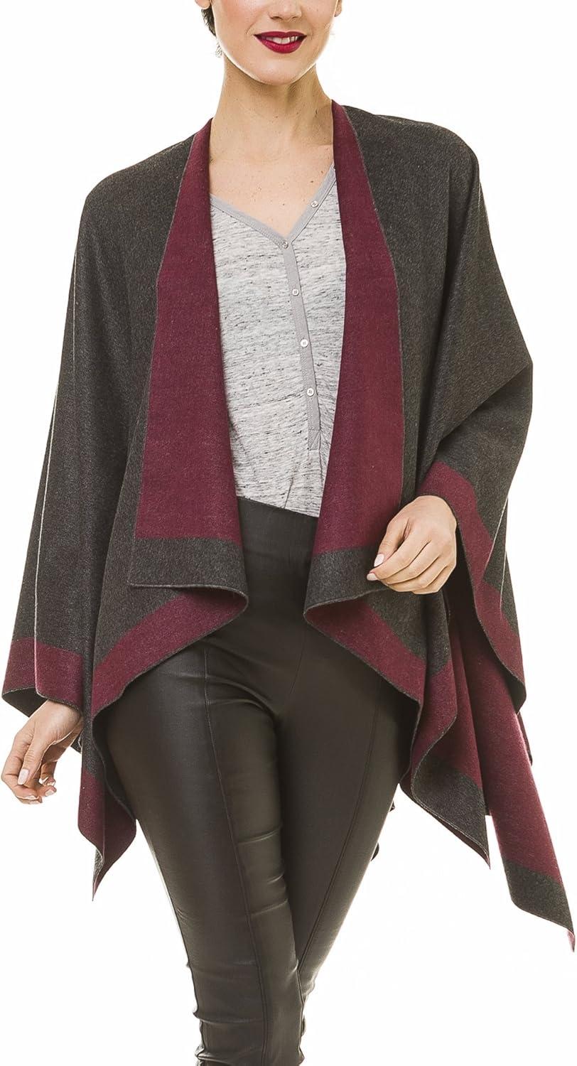 imageWomens Shawl Wrap Poncho Ruana Cape Cardigan Sweater Open Front for Travel Flight CruisesBorder Design  Purple Gray