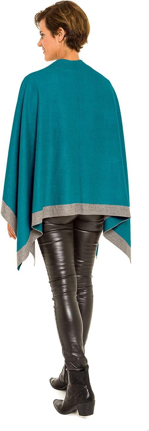 imageWomens Shawl Wrap Poncho Ruana Cape Cardigan Sweater Open Front for Travel Flight CruisesBorder Design  Turquoise Gray