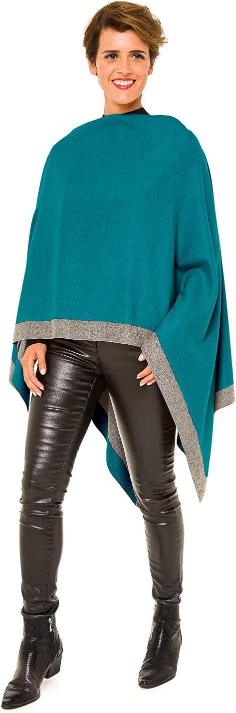 imageWomens Shawl Wrap Poncho Ruana Cape Cardigan Sweater Open Front for Travel Flight CruisesBorder Design  Turquoise Gray