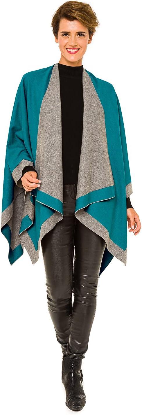 imageWomens Shawl Wrap Poncho Ruana Cape Cardigan Sweater Open Front for Travel Flight CruisesBorder Design  Turquoise Gray