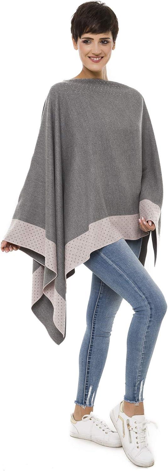 imageWomens Shawl Wrap Poncho Ruana Cape Cardigan Sweater Open Front for Travel Flight CruisesBorder With Stud  Pink Gray