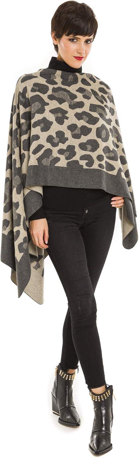imageWomens Shawl Wrap Poncho Ruana Cape Cardigan Sweater Open Front for Travel Flight CruisesLeopard Design  Beige Gray