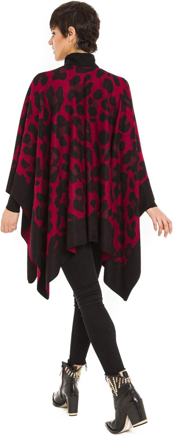 imageWomens Shawl Wrap Poncho Ruana Cape Cardigan Sweater Open Front for Travel Flight CruisesLeopard Design  Black Red