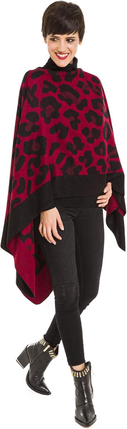 imageWomens Shawl Wrap Poncho Ruana Cape Cardigan Sweater Open Front for Travel Flight CruisesLeopard Design  Black Red