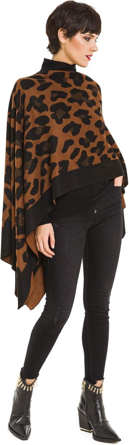 imageWomens Shawl Wrap Poncho Ruana Cape Cardigan Sweater Open Front for Travel Flight CruisesLeopard Design  Brown Black