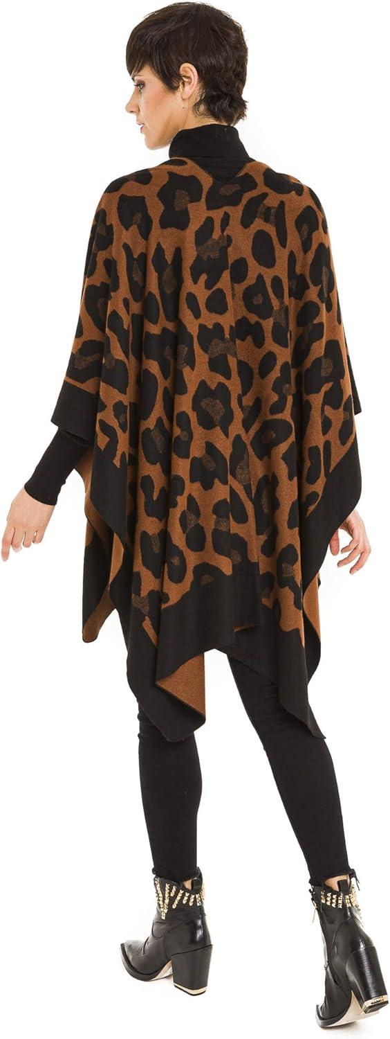 imageWomens Shawl Wrap Poncho Ruana Cape Cardigan Sweater Open Front for Travel Flight CruisesLeopard Design  Brown Black