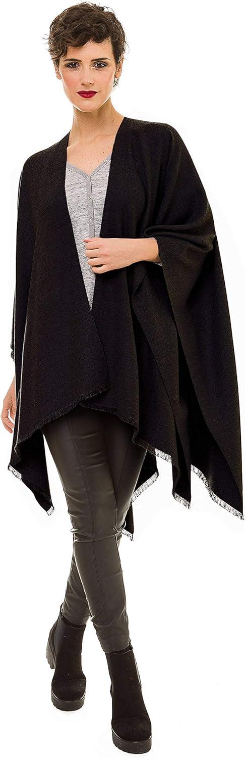 imageWomens Shawl Wrap Poncho Ruana Cape Cardigan Sweater Open Front for Travel Flight CruisesSolid Color Design  Black
