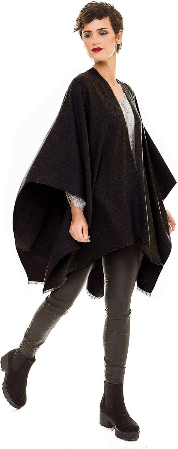 imageWomens Shawl Wrap Poncho Ruana Cape Cardigan Sweater Open Front for Travel Flight CruisesSolid Color Design  Black