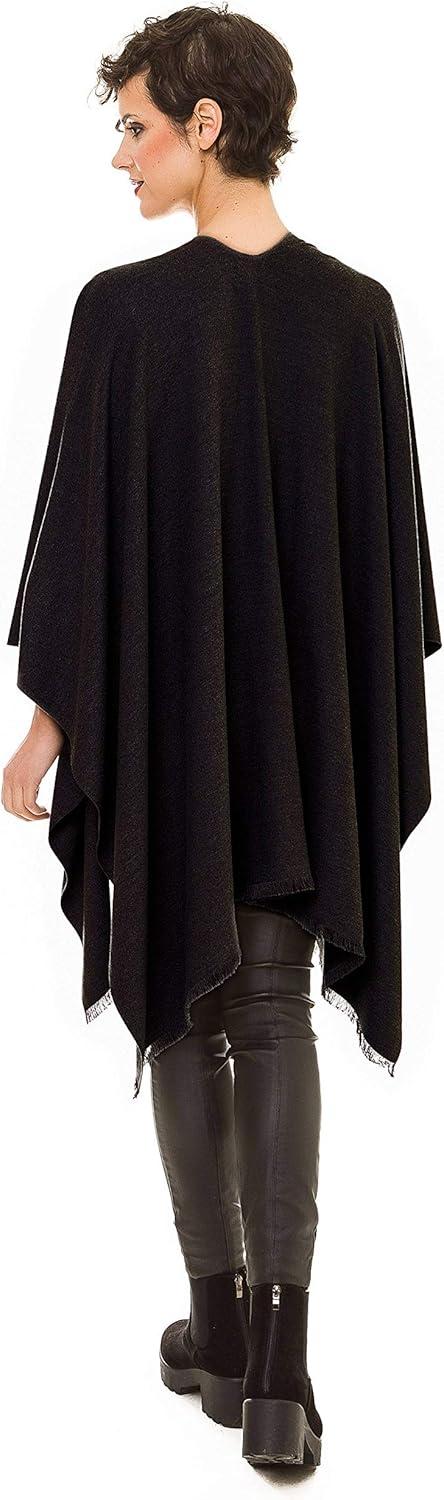 imageWomens Shawl Wrap Poncho Ruana Cape Cardigan Sweater Open Front for Travel Flight CruisesSolid Color Design  Black