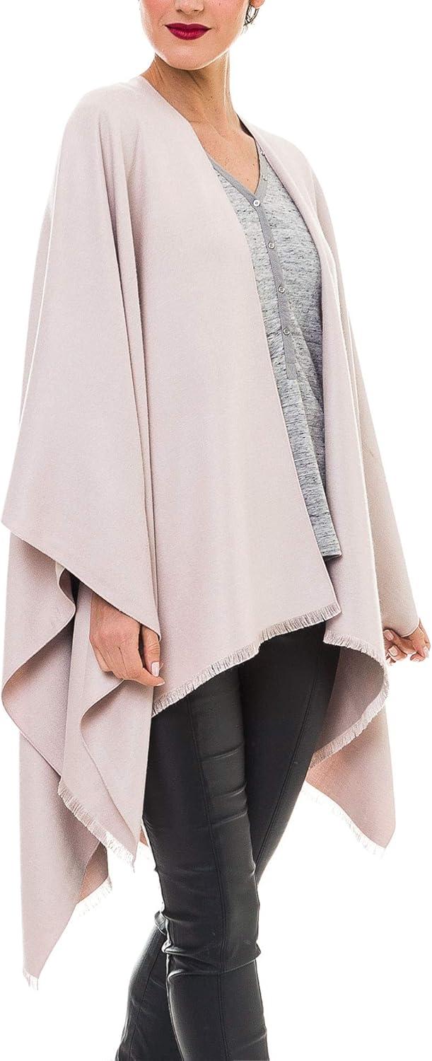 imageWomens Shawl Wrap Poncho Ruana Cape Cardigan Sweater Open Front for Travel Flight CruisesSolid Color Design  Blush