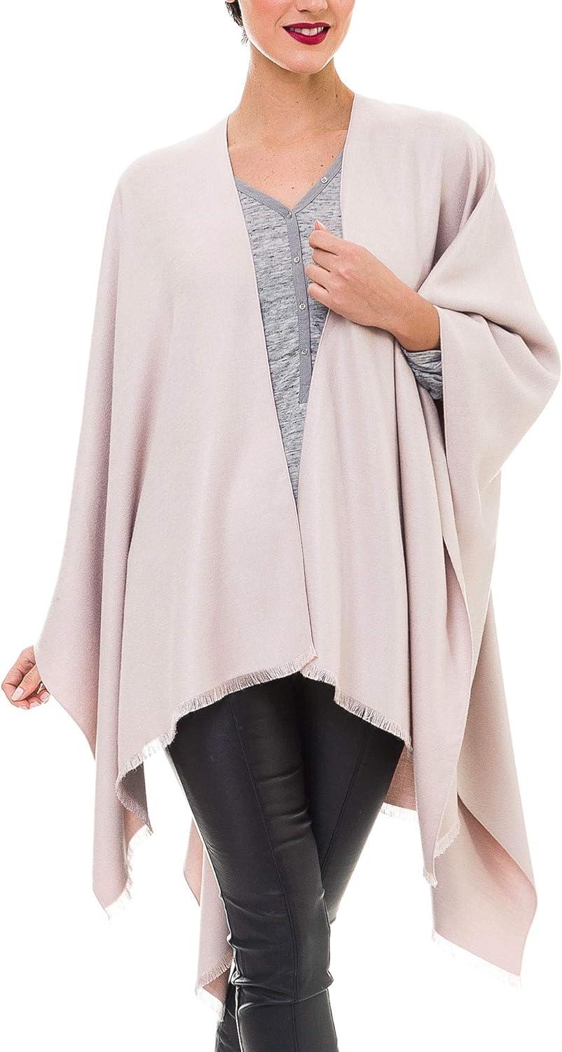 imageWomens Shawl Wrap Poncho Ruana Cape Cardigan Sweater Open Front for Travel Flight CruisesSolid Color Design  Blush