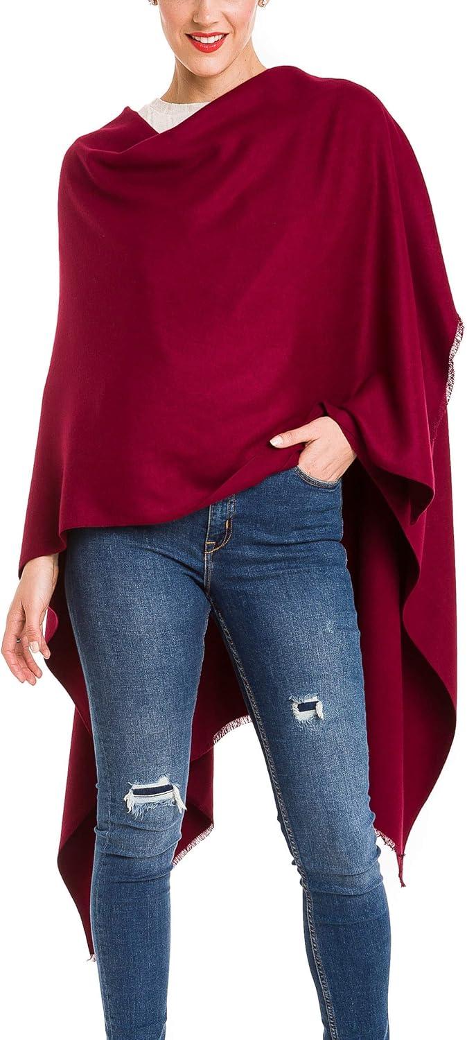 imageWomens Shawl Wrap Poncho Ruana Cape Cardigan Sweater Open Front for Travel Flight CruisesSolid Color Design  Burgundy