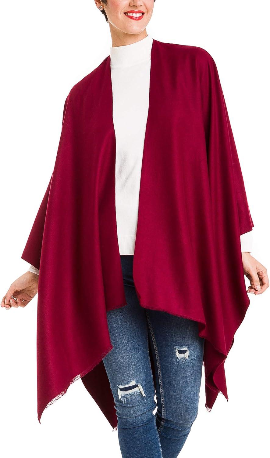 imageWomens Shawl Wrap Poncho Ruana Cape Cardigan Sweater Open Front for Travel Flight CruisesSolid Color Design  Burgundy