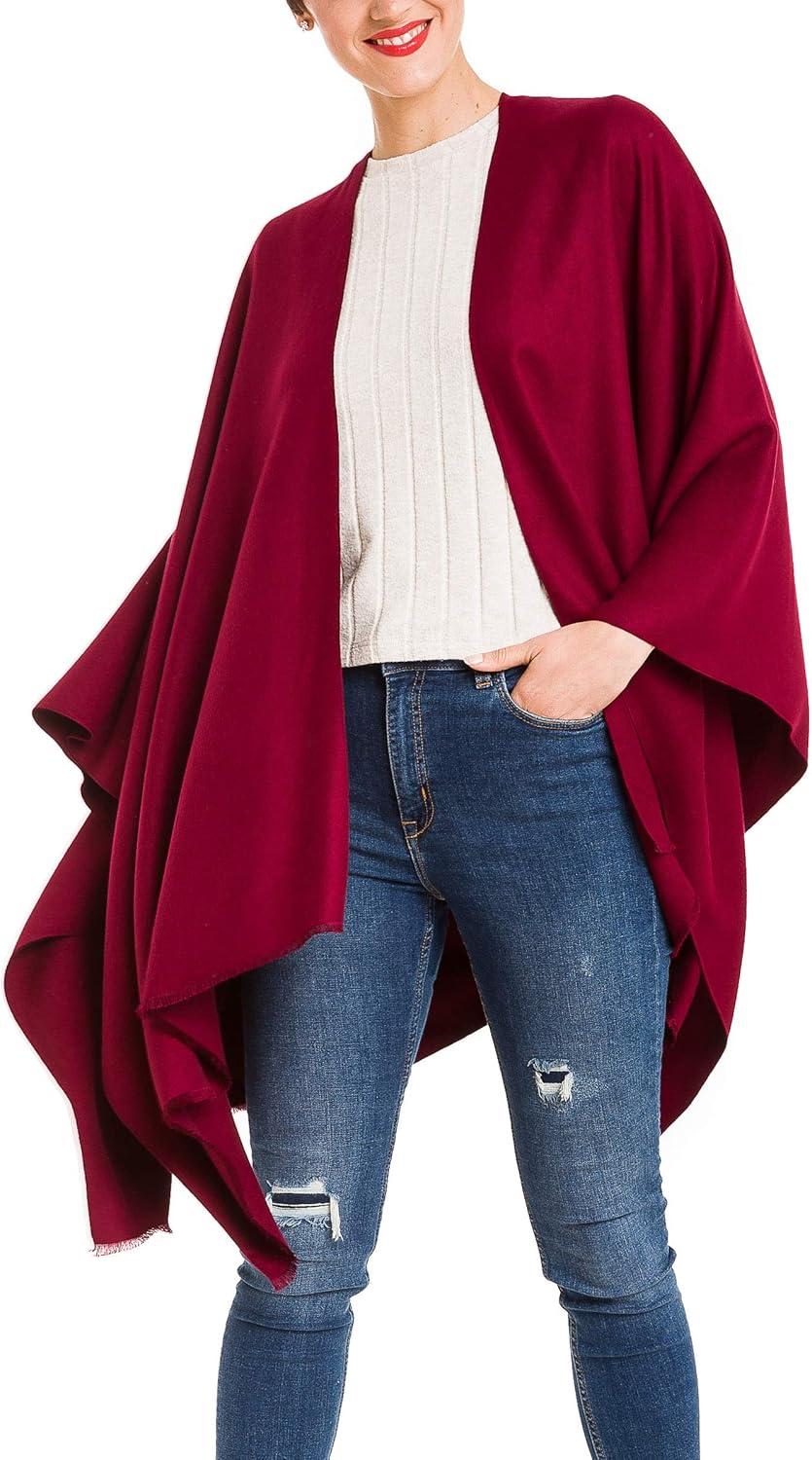 imageWomens Shawl Wrap Poncho Ruana Cape Cardigan Sweater Open Front for Travel Flight CruisesSolid Color Design  Burgundy