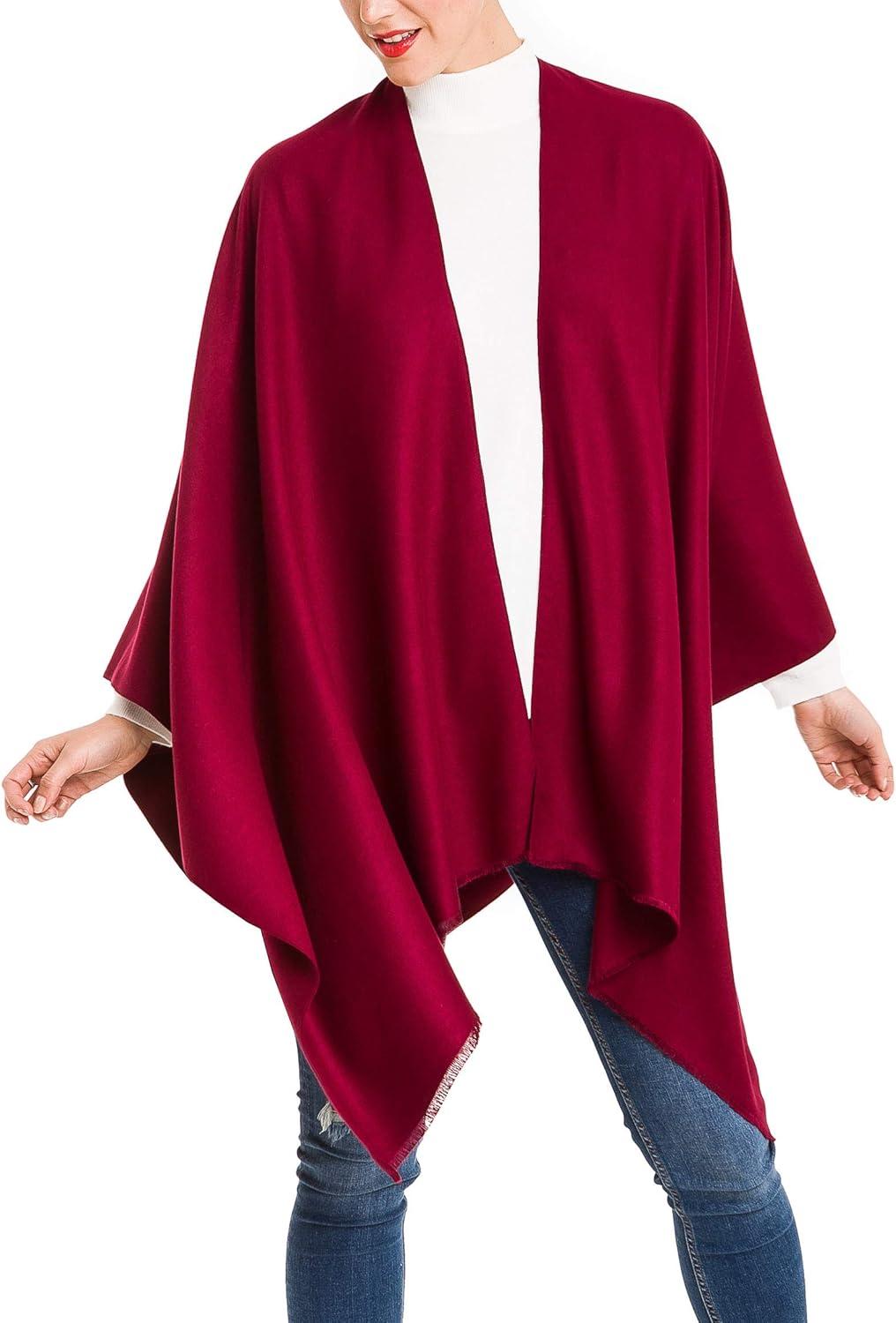 imageWomens Shawl Wrap Poncho Ruana Cape Cardigan Sweater Open Front for Travel Flight CruisesSolid Color Design  Burgundy