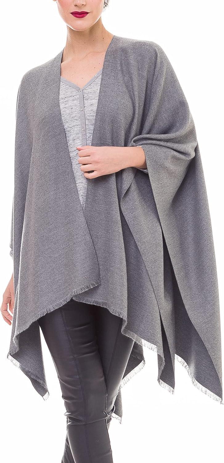 imageWomens Shawl Wrap Poncho Ruana Cape Cardigan Sweater Open Front for Travel Flight CruisesSolid Color Design  Gray