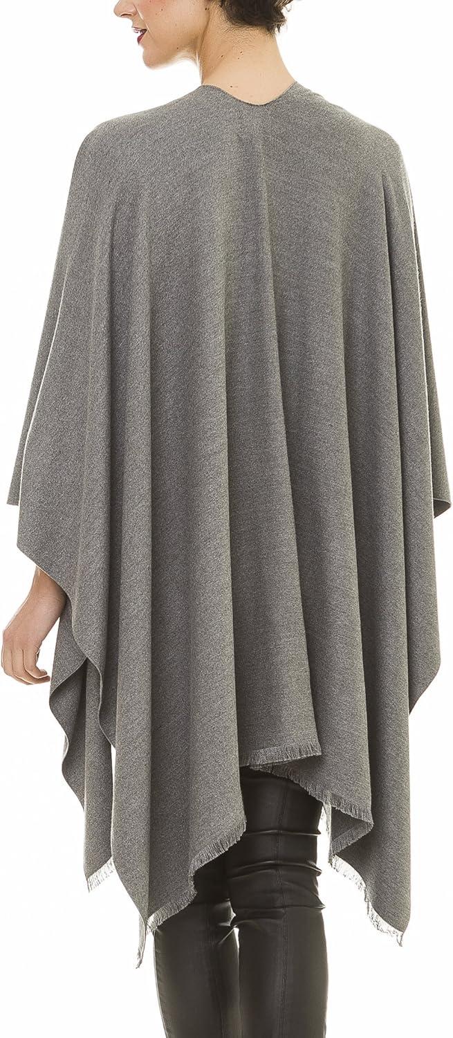 imageWomens Shawl Wrap Poncho Ruana Cape Cardigan Sweater Open Front for Travel Flight CruisesSolid Color Design  Gray