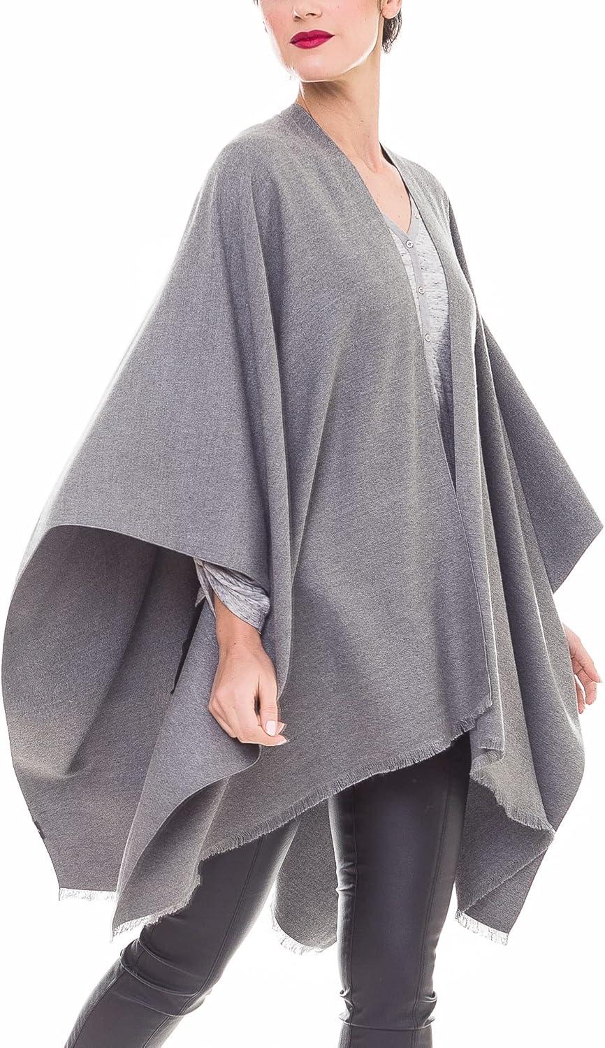 imageWomens Shawl Wrap Poncho Ruana Cape Cardigan Sweater Open Front for Travel Flight CruisesSolid Color Design  Gray